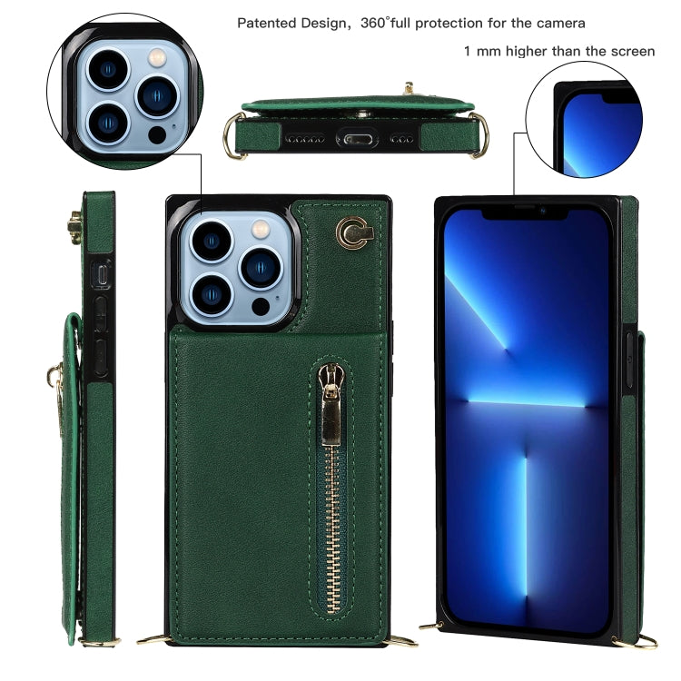 For iPhone 13 Pro Max Cross-body Zipper Square Phone Case with Holder