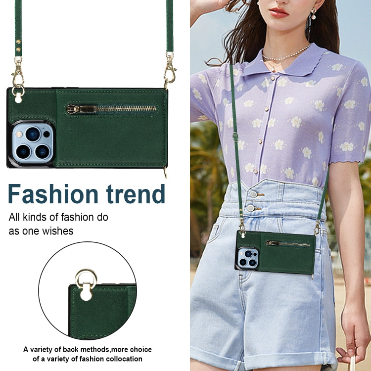 For iPhone 13 Pro Max Cross-body Zipper Square Phone Case with Holder