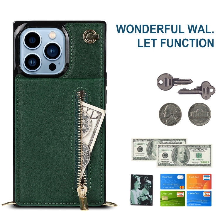 For iPhone 13 Pro Max Cross-body Zipper Square Phone Case with Holder