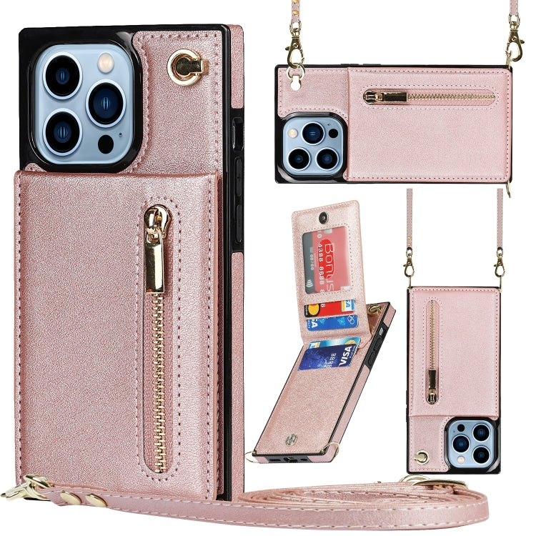For iPhone 13 Pro Max Cross-body Zipper Square Phone Case with Holder