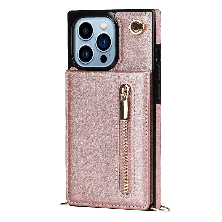 For iPhone 13 Pro Max Cross-body Zipper Square Phone Case with Holder