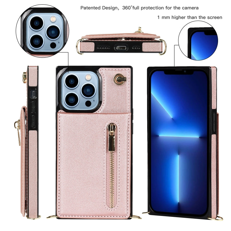 For iPhone 13 Pro Max Cross-body Zipper Square Phone Case with Holder