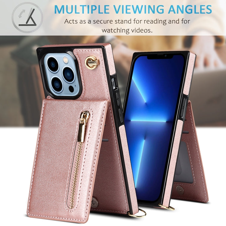 For iPhone 13 Pro Max Cross-body Zipper Square Phone Case with Holder