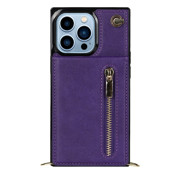 For iPhone 13 Pro Max Cross-body Zipper Square Phone Case with Holder