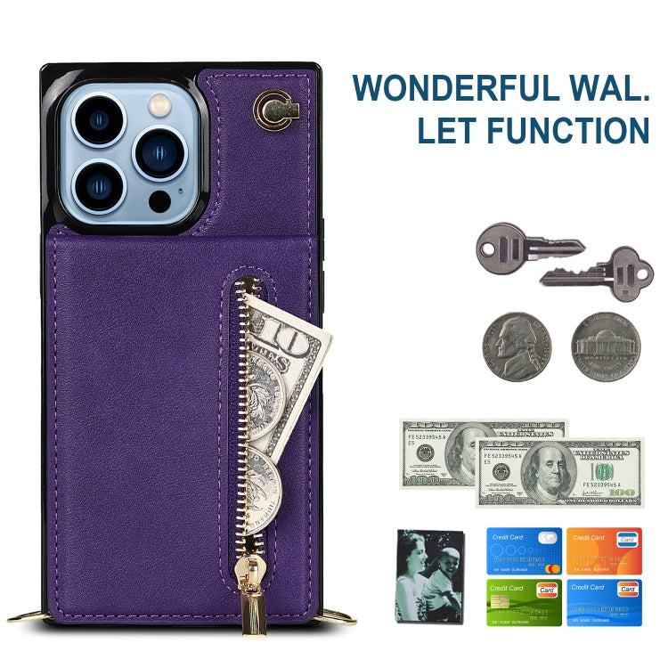 For iPhone 13 Pro Max Cross-body Zipper Square Phone Case with Holder
