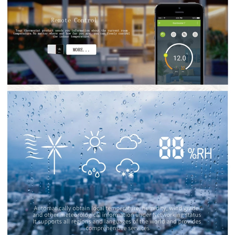 BHT-005-GBLW 220V AC 16A Smart Home Heating Thermostat for EU Box, Control Electric Heating with Only Internal Sensor & WIFI Connection