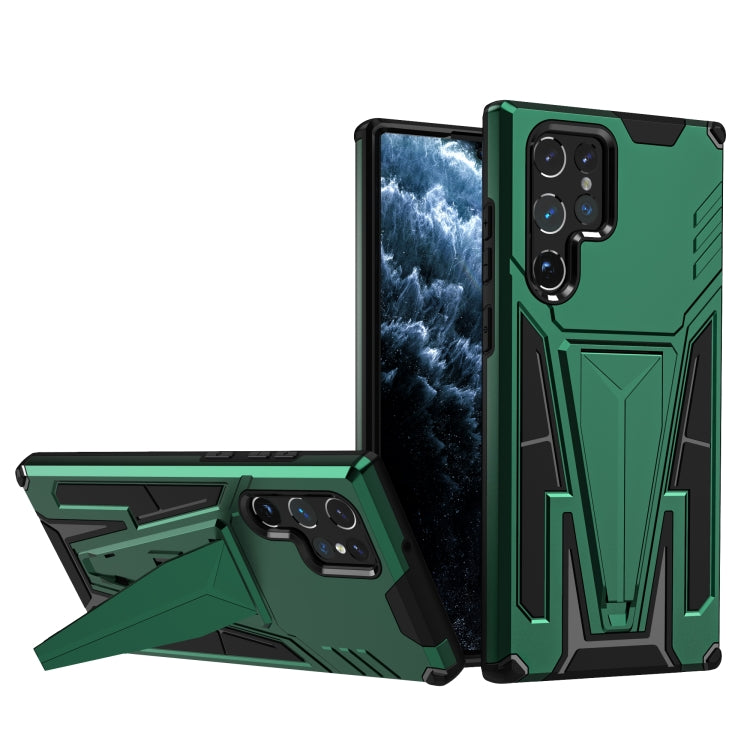 For Samsung Galaxy S22 Ultra 5G Super V Armor PC + TPU Shockproof Phone Case with Invisible Holder