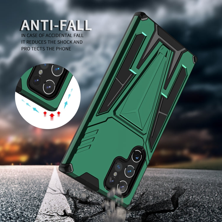 For Samsung Galaxy S22 Ultra 5G Super V Armor PC + TPU Shockproof Phone Case with Invisible Holder