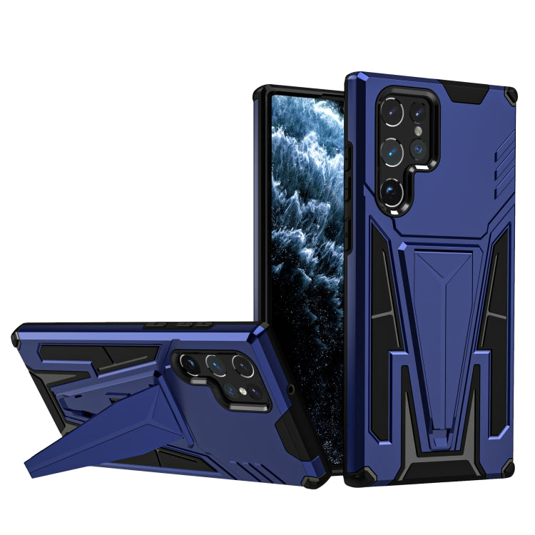 For Samsung Galaxy S22 Ultra 5G Super V Armor PC + TPU Shockproof Phone Case with Invisible Holder