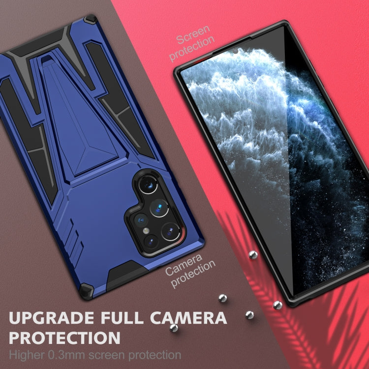 For Samsung Galaxy S22 Ultra 5G Super V Armor PC + TPU Shockproof Phone Case with Invisible Holder