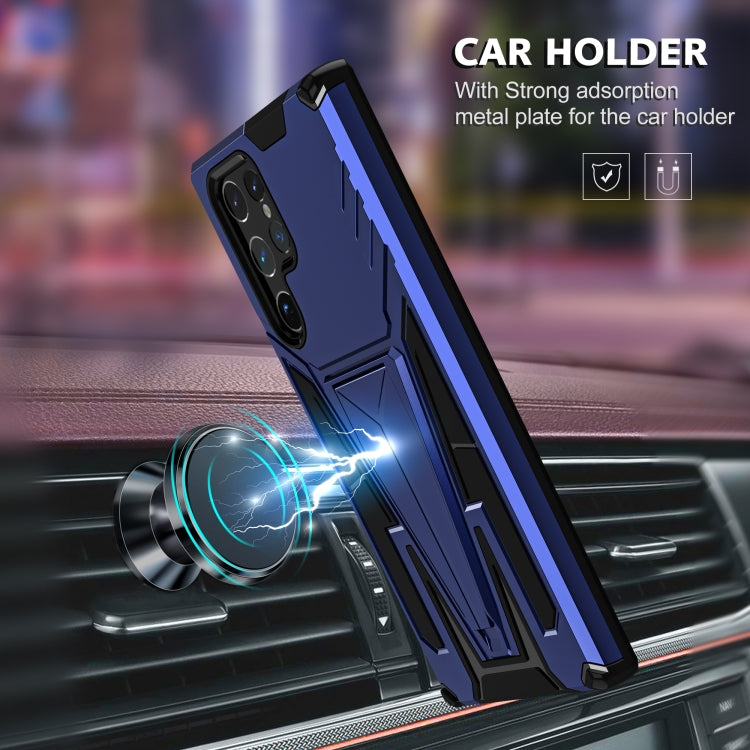 For Samsung Galaxy S22 Ultra 5G Super V Armor PC + TPU Shockproof Phone Case with Invisible Holder