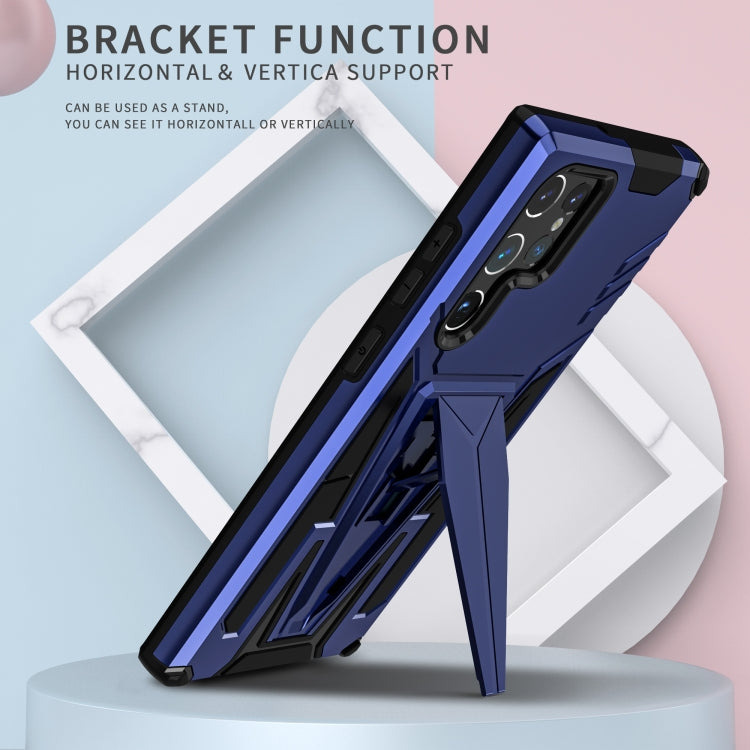 For Samsung Galaxy S22 Ultra 5G Super V Armor PC + TPU Shockproof Phone Case with Invisible Holder