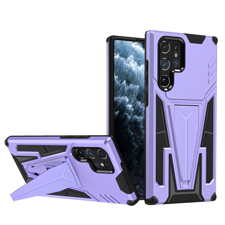 For Samsung Galaxy S22 Ultra 5G Super V Armor PC + TPU Shockproof Phone Case with Invisible Holder