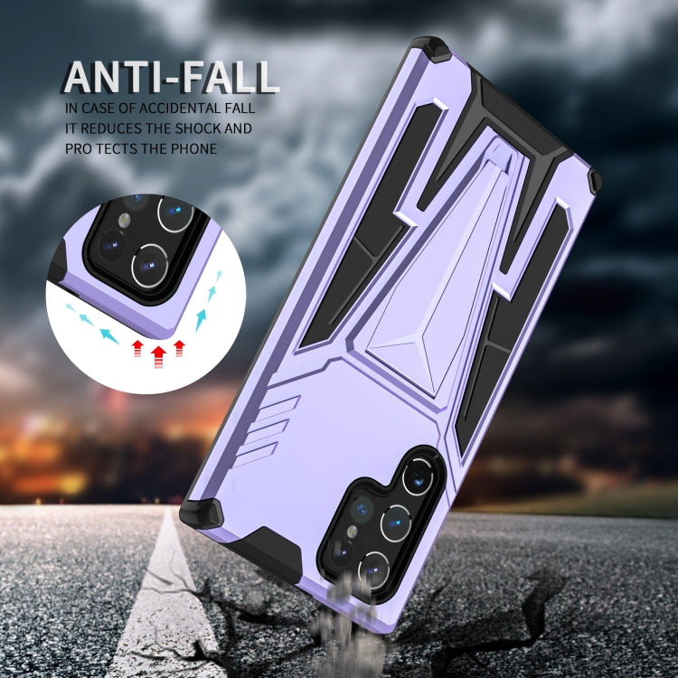 For Samsung Galaxy S22 Ultra 5G Super V Armor PC + TPU Shockproof Phone Case with Invisible Holder