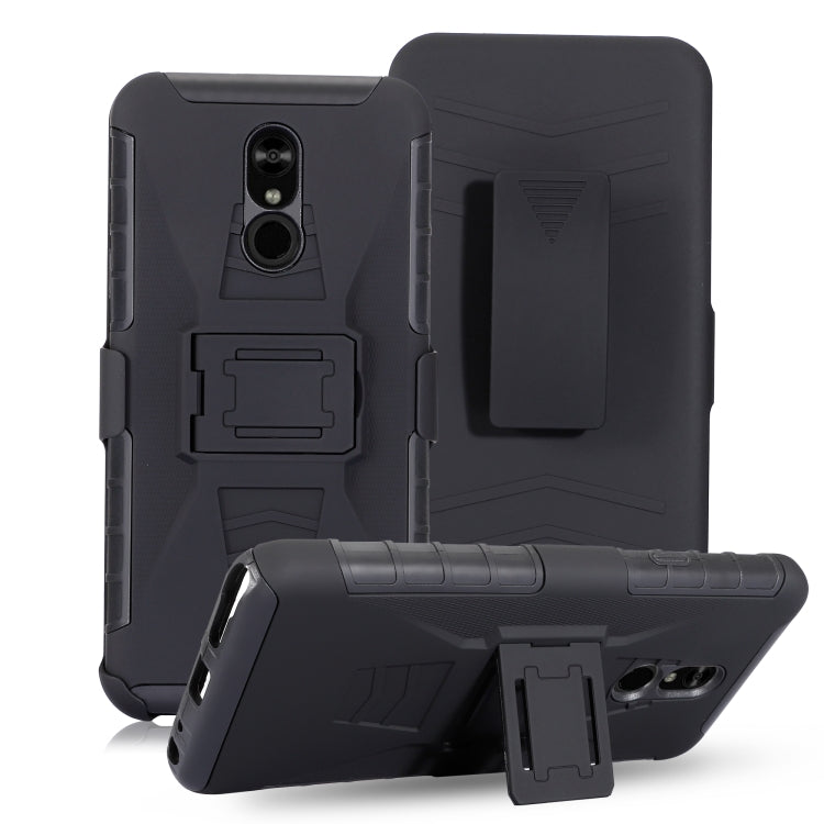 For LG Q Stylo 5 PC + Silicone Back Clip Sliding Sleeve Protective Case(Black)