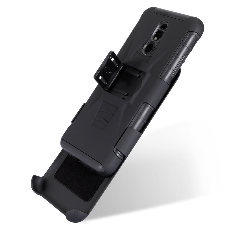 For LG Q Stylo 5 PC + Silicone Back Clip Sliding Sleeve Protective Case(Black)