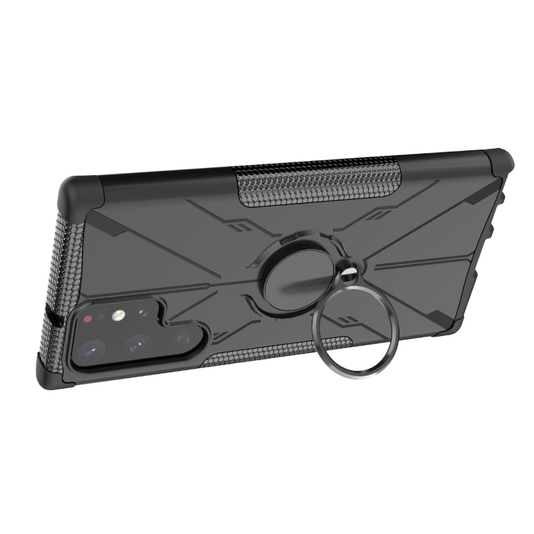For Samsung Galaxy S22 Ultra 5G Armor Bear Shockproof PC + TPU Phone Case with Ring Holder