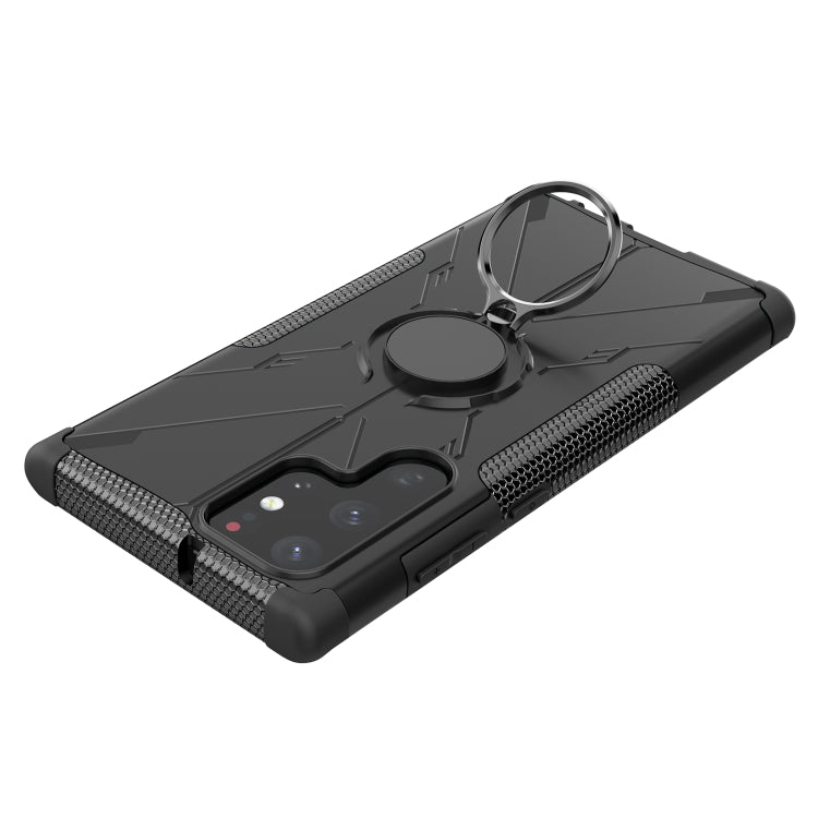 For Samsung Galaxy S22 Ultra 5G Armor Bear Shockproof PC + TPU Phone Case with Ring Holder