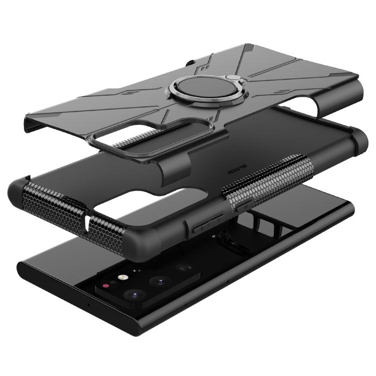 For Samsung Galaxy S22 Ultra 5G Armor Bear Shockproof PC + TPU Phone Case with Ring Holder