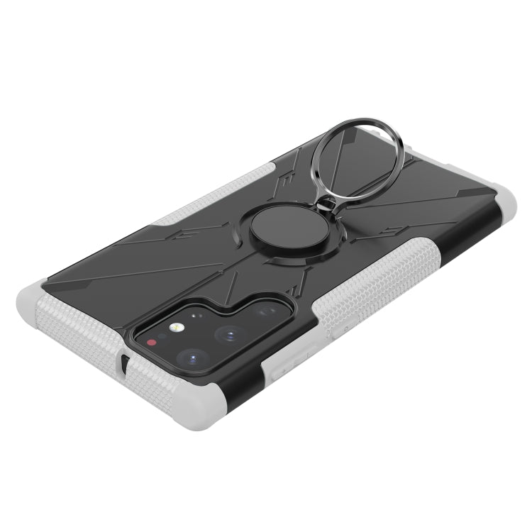 For Samsung Galaxy S22 Ultra 5G Armor Bear Shockproof PC + TPU Phone Case with Ring Holder