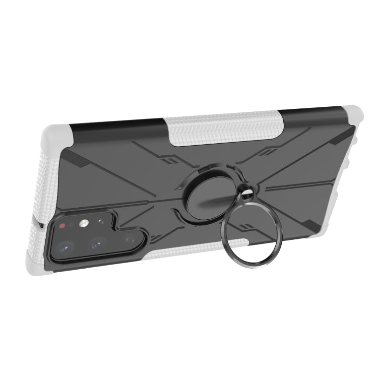 For Samsung Galaxy S22 Ultra 5G Armor Bear Shockproof PC + TPU Phone Case with Ring Holder