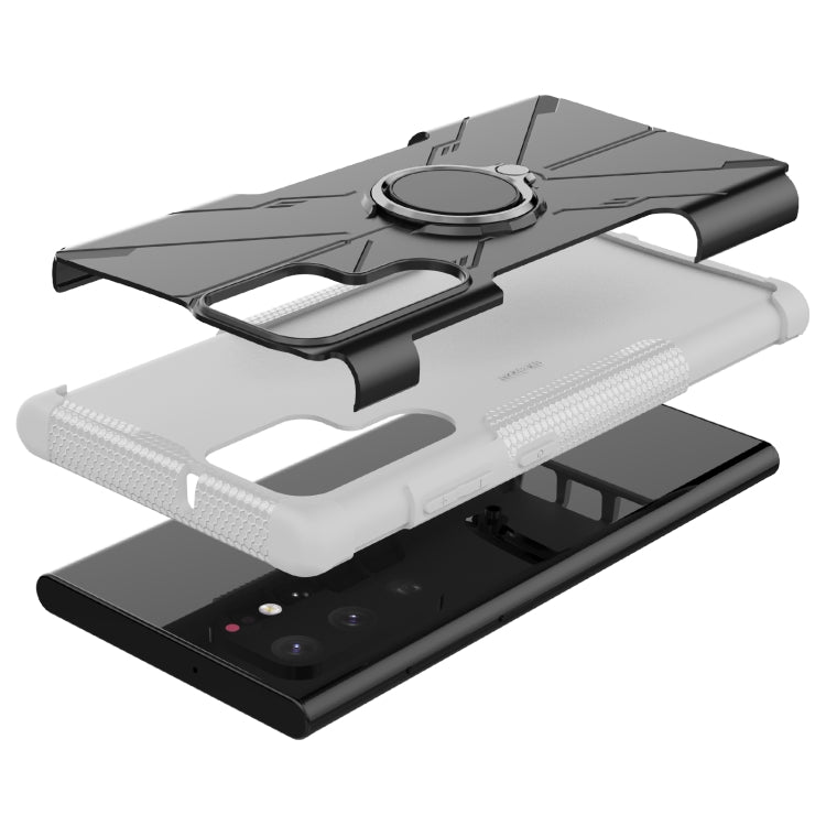 For Samsung Galaxy S22 Ultra 5G Armor Bear Shockproof PC + TPU Phone Case with Ring Holder