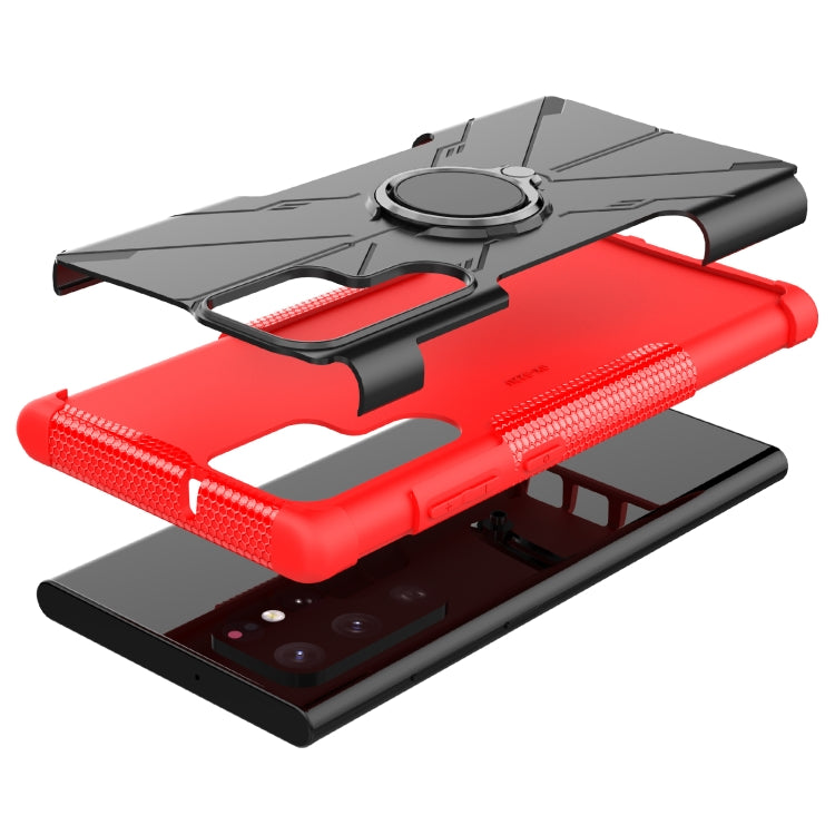 For Samsung Galaxy S22 Ultra 5G Armor Bear Shockproof PC + TPU Phone Case with Ring Holder