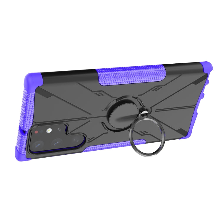 For Samsung Galaxy S22 Ultra 5G Armor Bear Shockproof PC + TPU Phone Case with Ring Holder