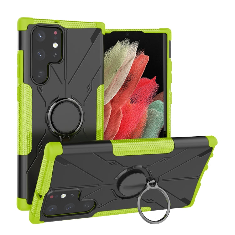 For Samsung Galaxy S22 Ultra 5G Armor Bear Shockproof PC + TPU Phone Case with Ring Holder