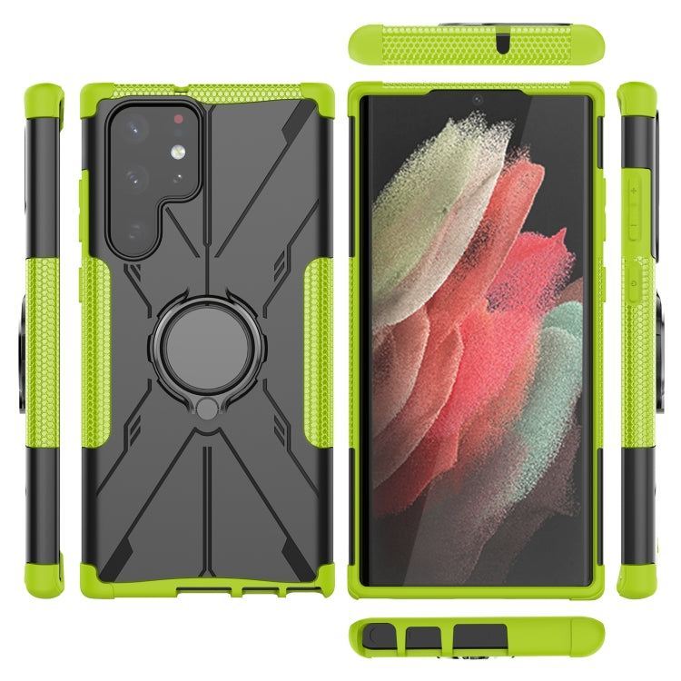 For Samsung Galaxy S22 Ultra 5G Armor Bear Shockproof PC + TPU Phone Case with Ring Holder