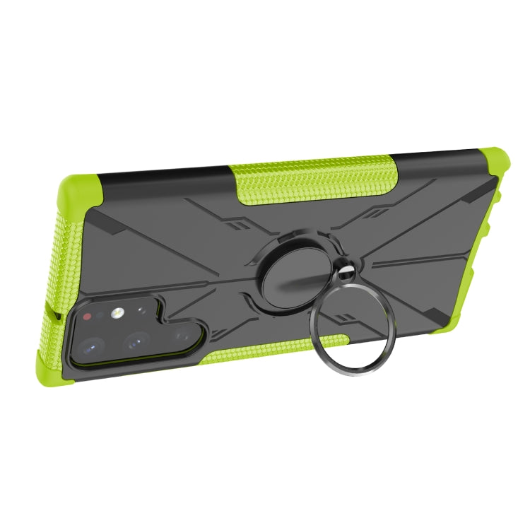 For Samsung Galaxy S22 Ultra 5G Armor Bear Shockproof PC + TPU Phone Case with Ring Holder