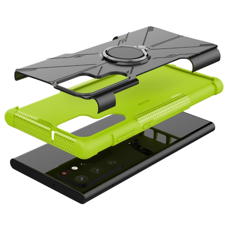 For Samsung Galaxy S22 Ultra 5G Armor Bear Shockproof PC + TPU Phone Case with Ring Holder