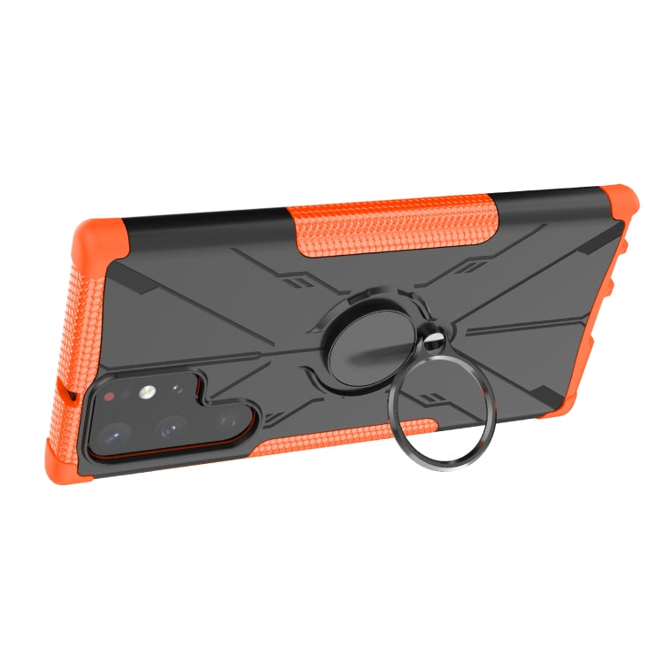 For Samsung Galaxy S22 Ultra 5G Armor Bear Shockproof PC + TPU Phone Case with Ring Holder