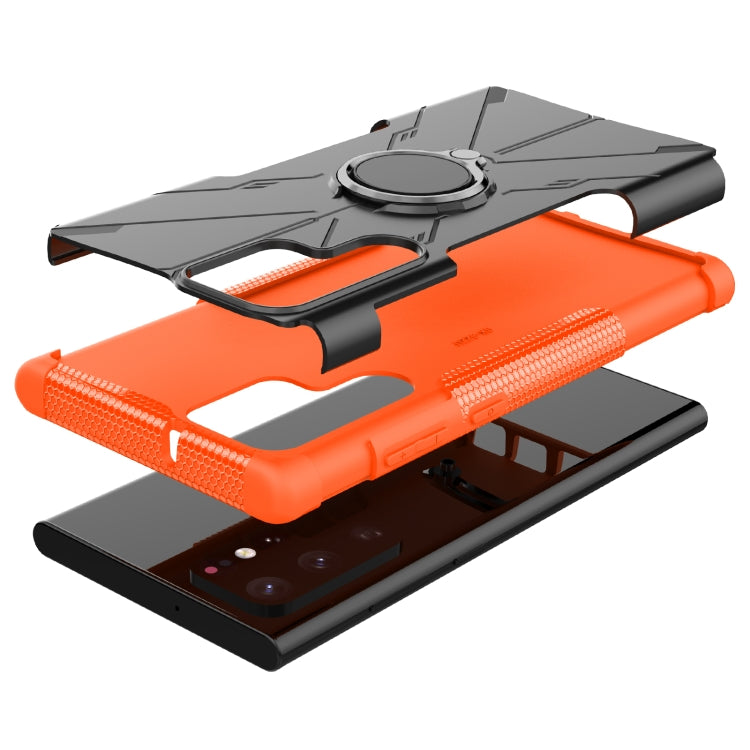For Samsung Galaxy S22 Ultra 5G Armor Bear Shockproof PC + TPU Phone Case with Ring Holder