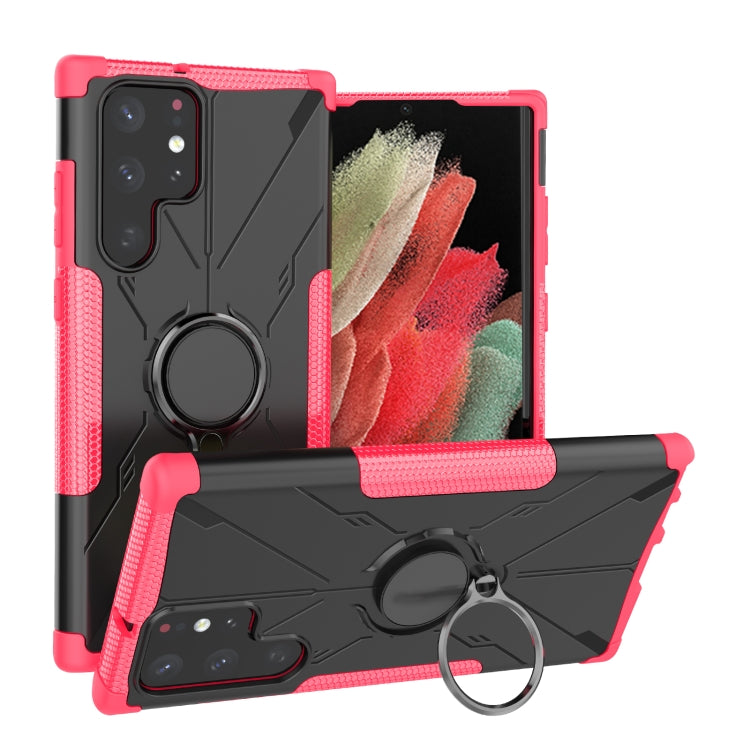 For Samsung Galaxy S22 Ultra 5G Armor Bear Shockproof PC + TPU Phone Case with Ring Holder