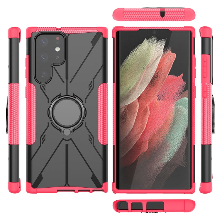 For Samsung Galaxy S22 Ultra 5G Armor Bear Shockproof PC + TPU Phone Case with Ring Holder