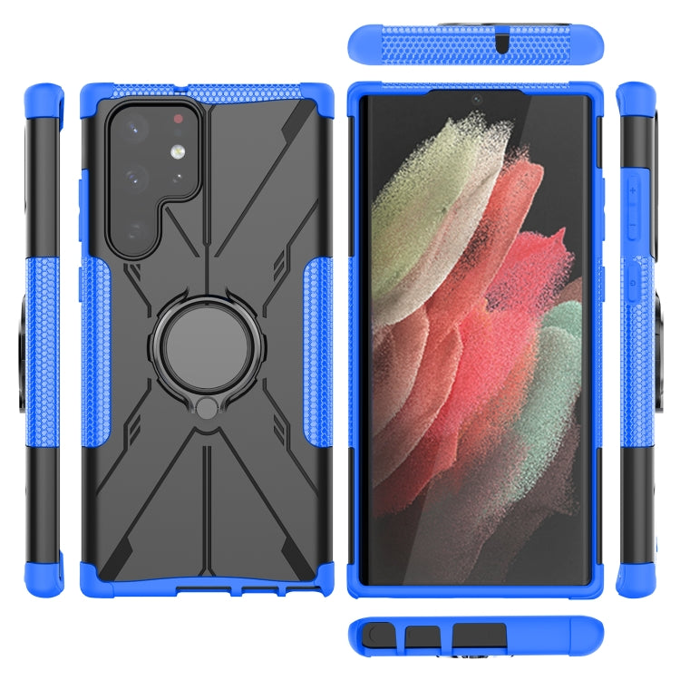 For Samsung Galaxy S22 Ultra 5G Armor Bear Shockproof PC + TPU Phone Case with Ring Holder