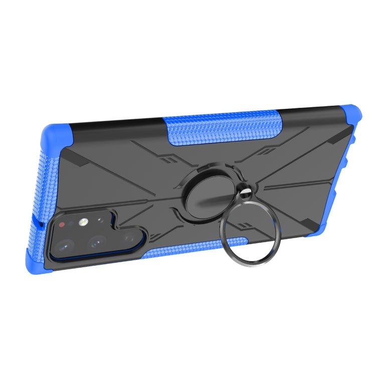 For Samsung Galaxy S22 Ultra 5G Armor Bear Shockproof PC + TPU Phone Case with Ring Holder