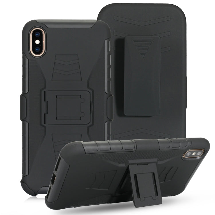 For iPhone X / XS PC + Silicone Back Clip Sliding Sleeve Protective Case(Black)