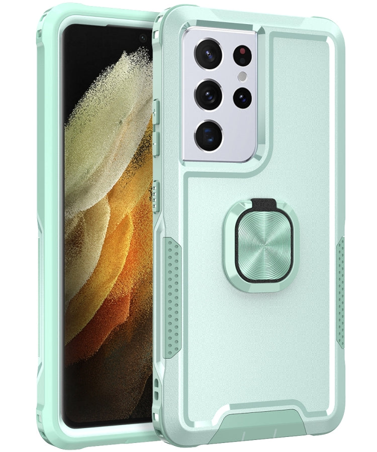 For Samsung Galaxy S21 Ultra 5G 3 in 1 PC + TPU Phone Case with Ring Holder