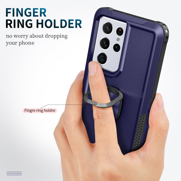 For Samsung Galaxy S21 Ultra 5G 3 in 1 PC + TPU Phone Case with Ring Holder