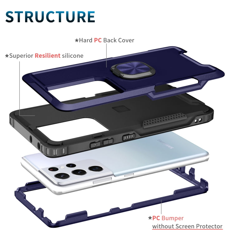 For Samsung Galaxy S21 Ultra 5G 3 in 1 PC + TPU Phone Case with Ring Holder