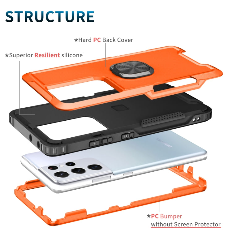 For Samsung Galaxy S21 Ultra 5G 3 in 1 PC + TPU Phone Case with Ring Holder