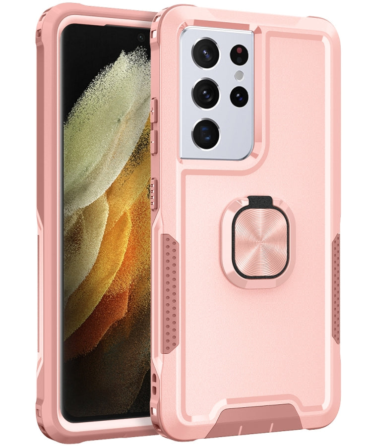 For Samsung Galaxy S21 Ultra 5G 3 in 1 PC + TPU Phone Case with Ring Holder