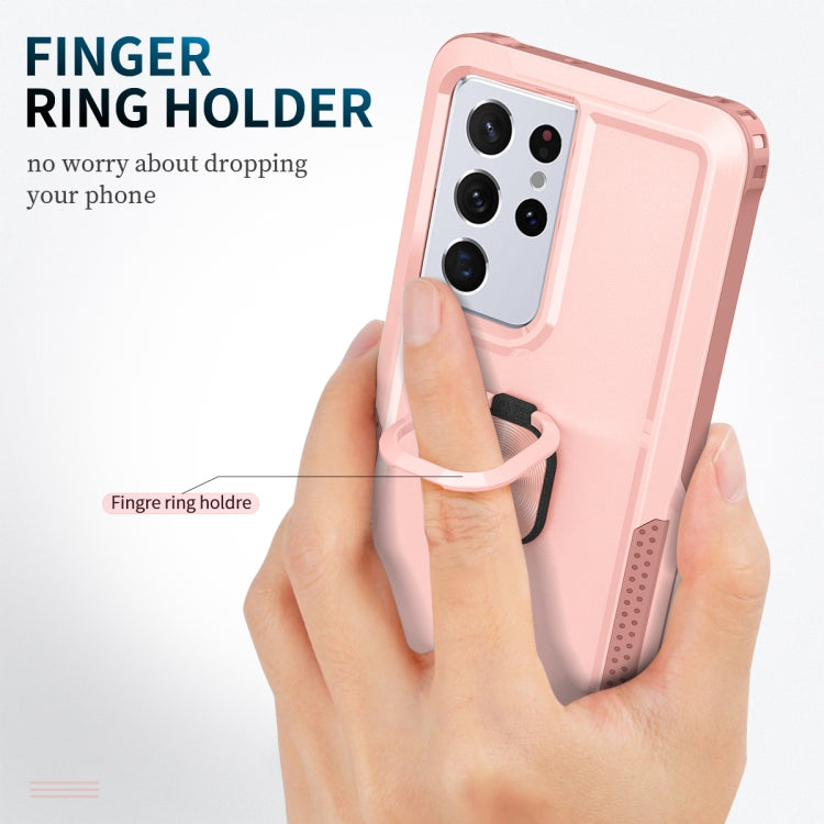 For Samsung Galaxy S21 Ultra 5G 3 in 1 PC + TPU Phone Case with Ring Holder