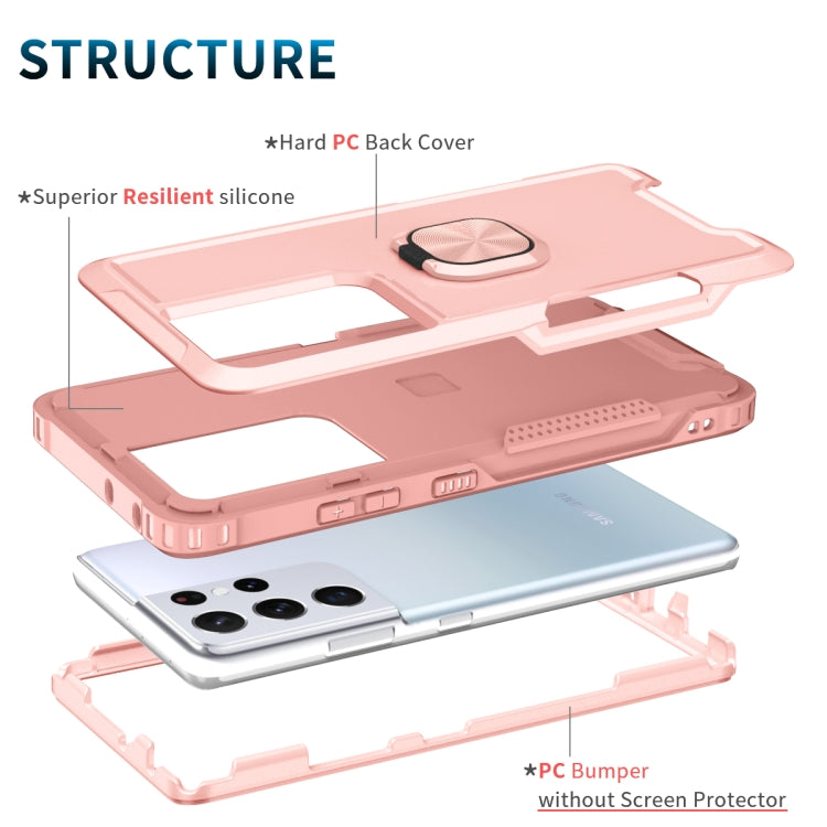 For Samsung Galaxy S21 Ultra 5G 3 in 1 PC + TPU Phone Case with Ring Holder