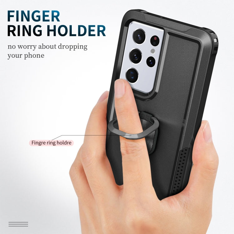 For Samsung Galaxy S21 Ultra 5G 3 in 1 PC + TPU Phone Case with Ring Holder