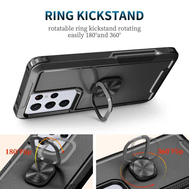 For Samsung Galaxy S21 Ultra 5G 3 in 1 PC + TPU Phone Case with Ring Holder