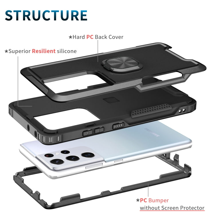 For Samsung Galaxy S21 Ultra 5G 3 in 1 PC + TPU Phone Case with Ring Holder