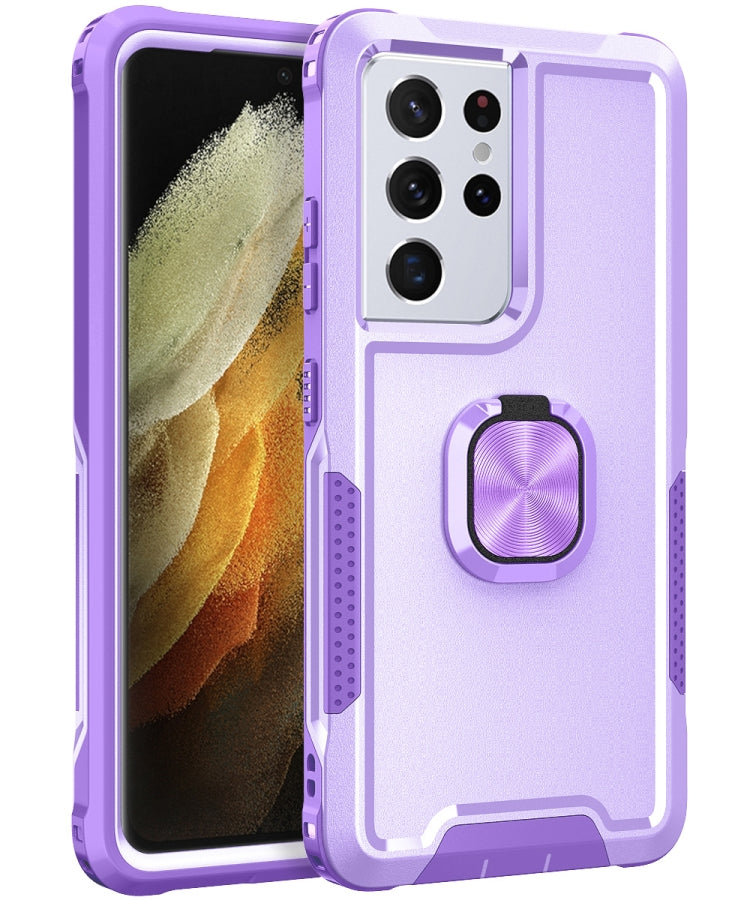 For Samsung Galaxy S21 Ultra 5G 3 in 1 PC + TPU Phone Case with Ring Holder